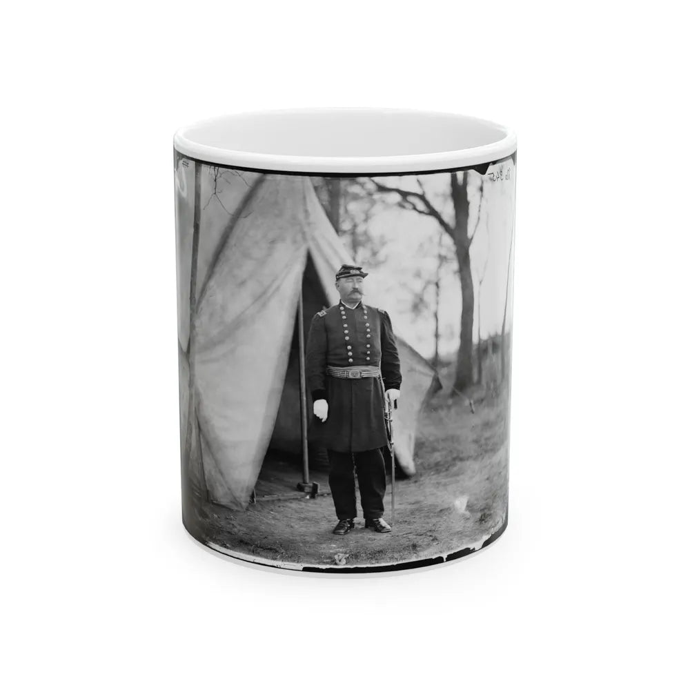 Bealeton, Virginia. Gen. William H. French Standing In Front Of Tent (U.S. Civil War) White Coffee Mug-11oz-Go Mug Yourself