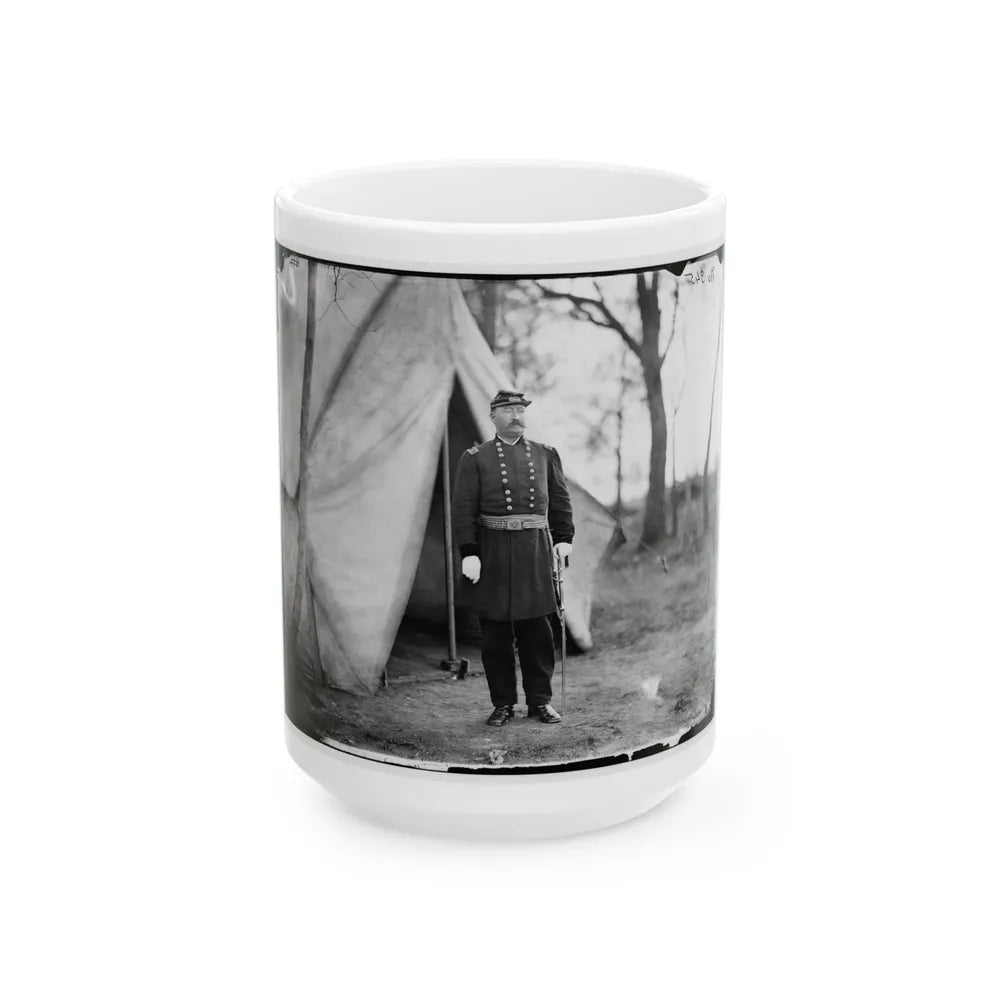 Bealeton, Virginia. Gen. William H. French Standing In Front Of Tent (U.S. Civil War) White Coffee Mug-15oz-Go Mug Yourself