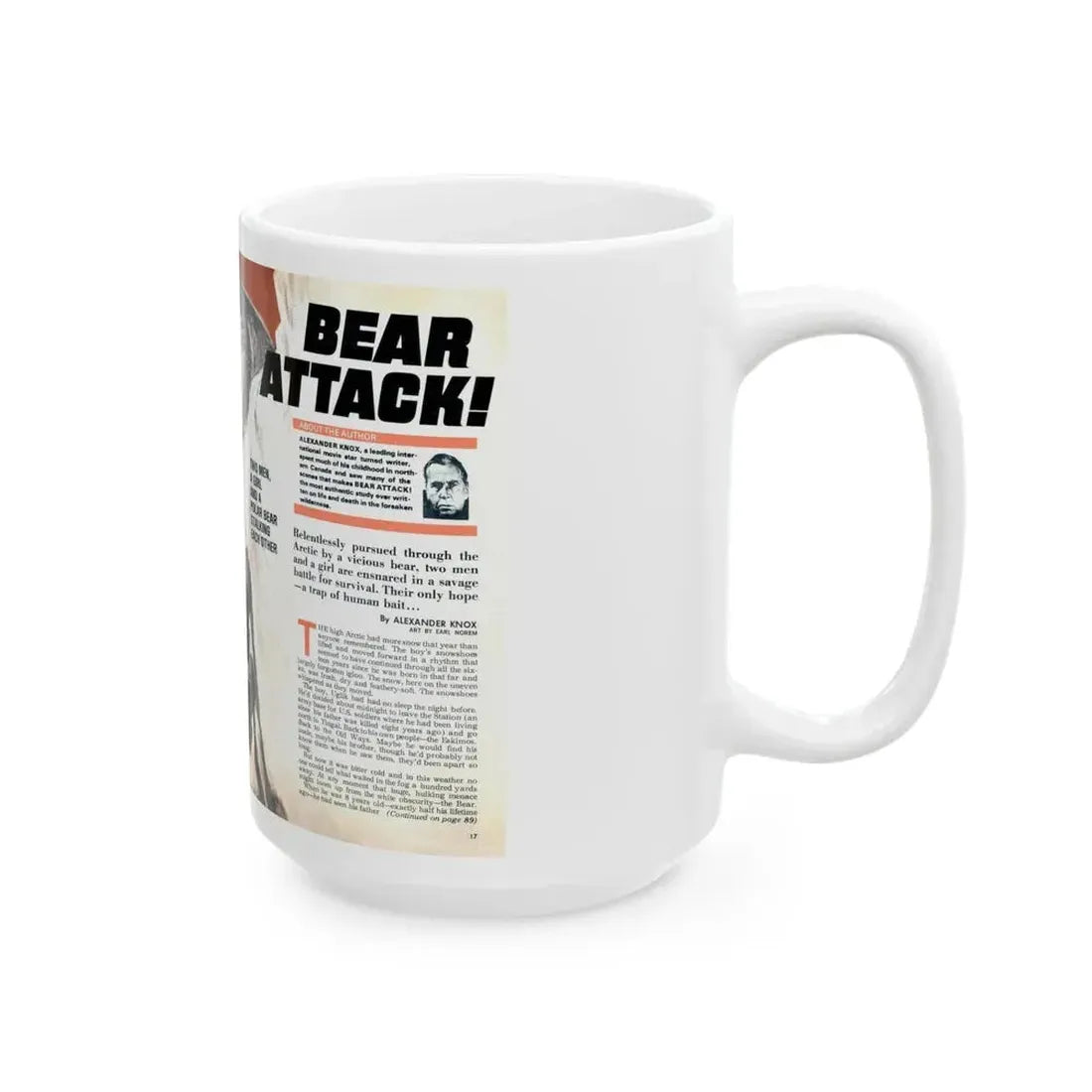 Bear Attack, Male magazine, January 1972 - White Coffee Mug - Go Mug Yourself