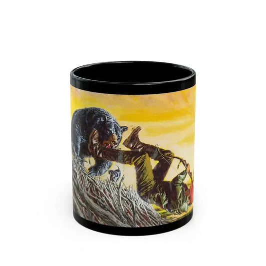 Bear Attack, Outdoor Life magazine story illustration, March 1971 - Black Coffee Mug 11oz - Go Mug Yourself