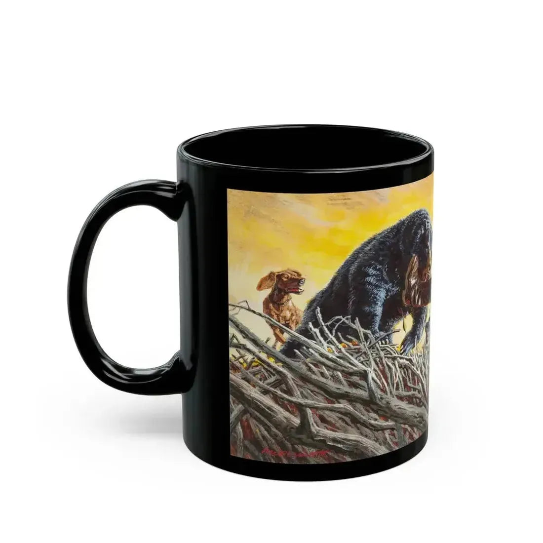 Bear Attack, Outdoor Life magazine story illustration, March 1971 - Black Coffee Mug - Go Mug Yourself