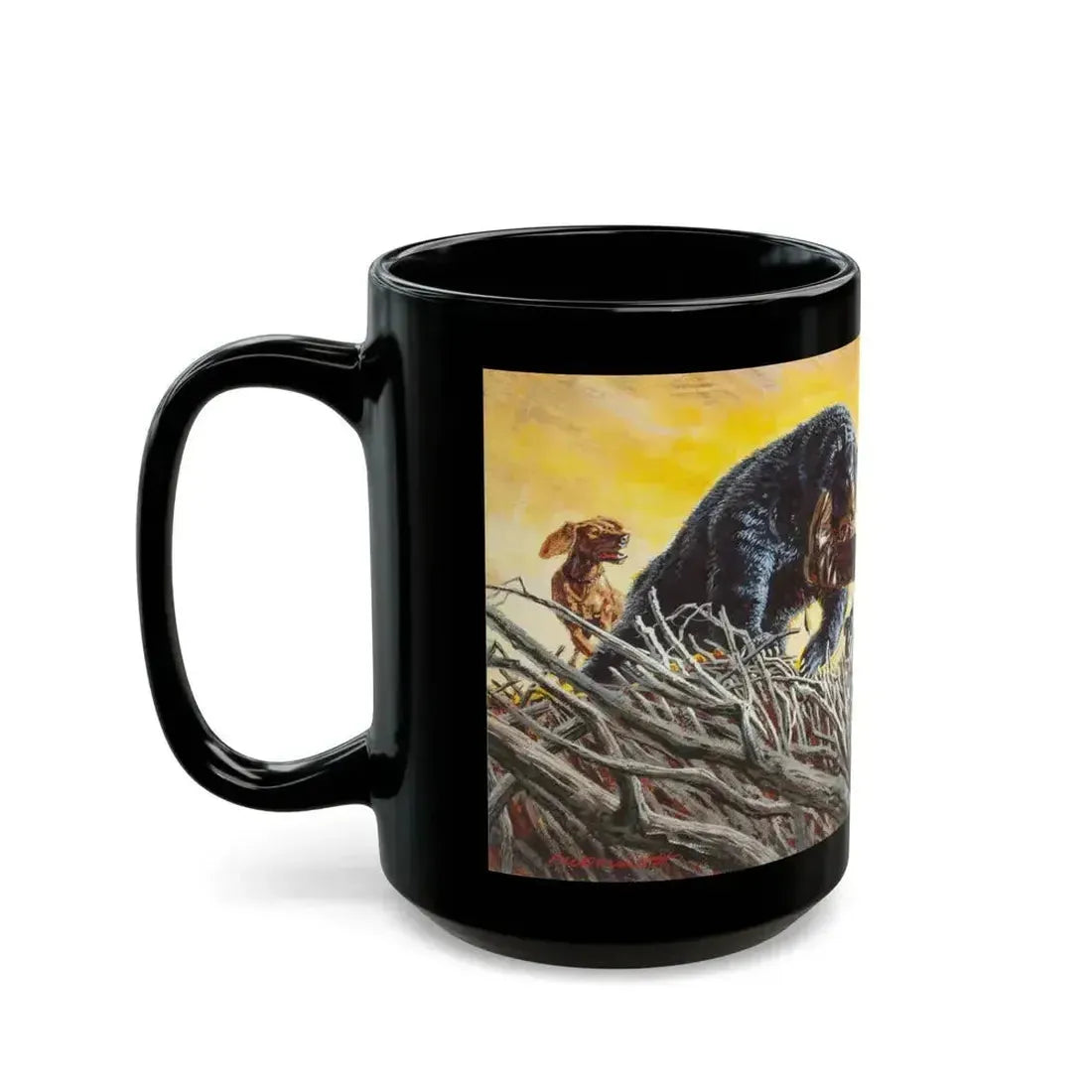 Bear Attack, Outdoor Life magazine story illustration, March 1971 - Black Coffee Mug - Go Mug Yourself
