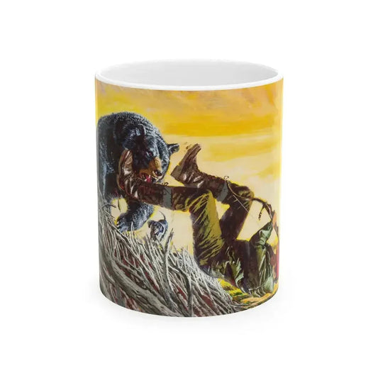Bear Attack, Outdoor Life magazine story illustration, March 1971 - White Coffee Mug 11oz - Go Mug Yourself