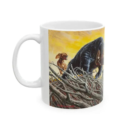 Bear Attack, Outdoor Life magazine story illustration, March 1971 - White Coffee Mug - Go Mug Yourself