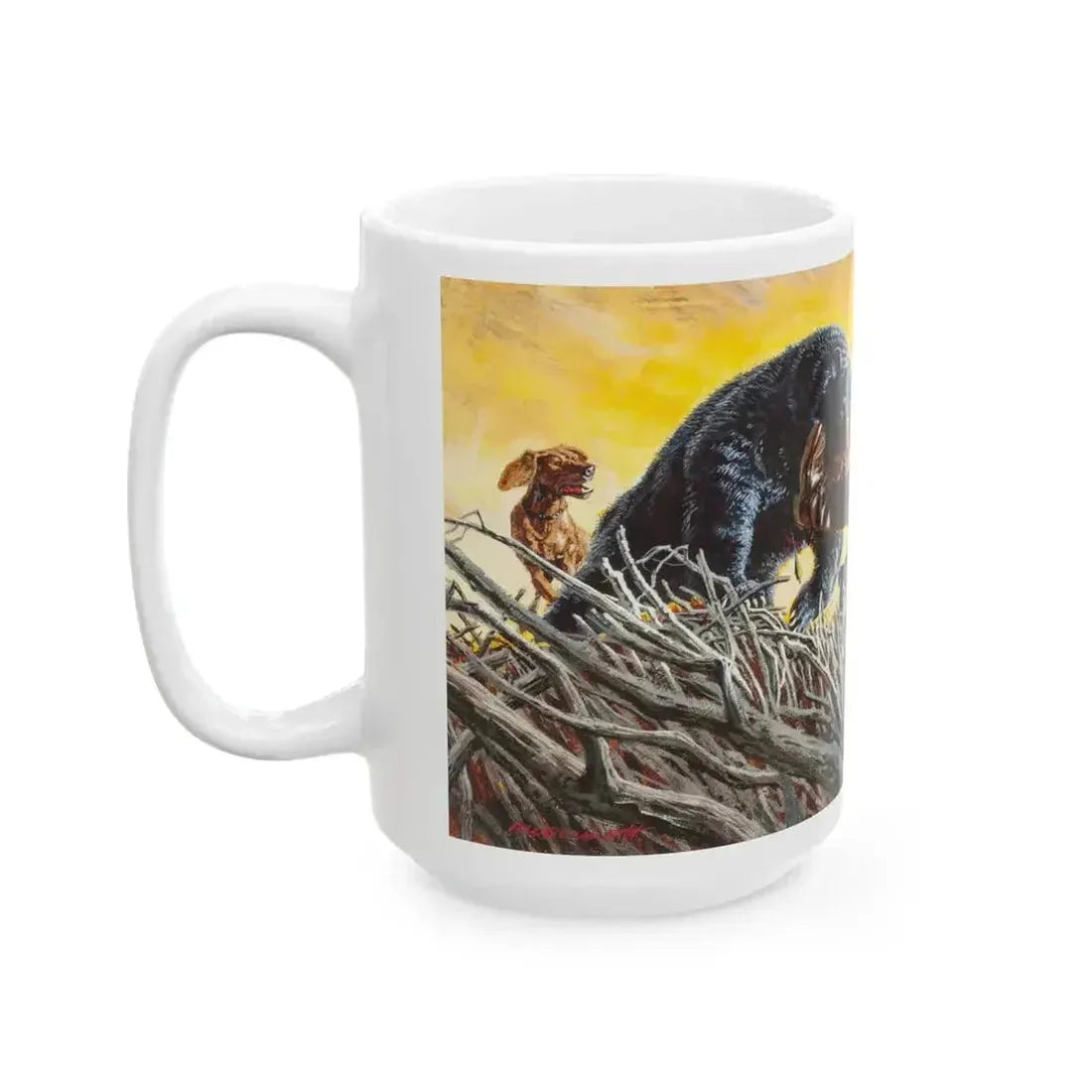 Bear Attack, Outdoor Life magazine story illustration, March 1971 - White Coffee Mug - Go Mug Yourself