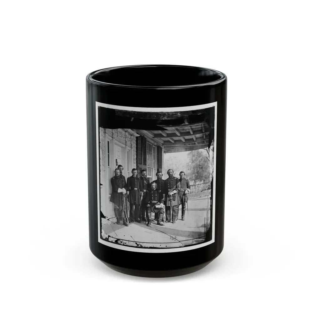 Beaufort, S.C. Gen. Isaac I. Stevens (Seated) And Staff On Porch Of A House (U.S. Civil War) Black Coffee Mug 15oz - Go Mug Yourself