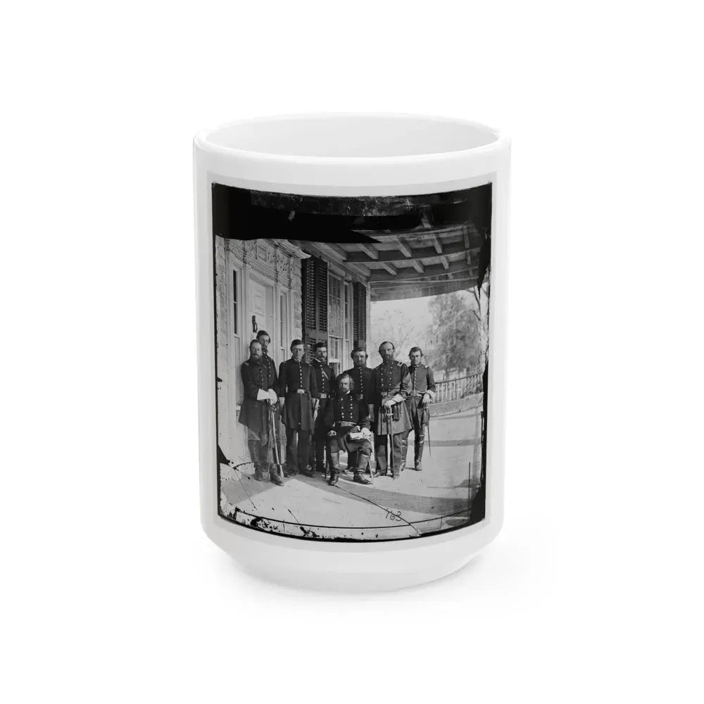 Beaufort, S.C. Gen. Isaac I. Stevens (Seated) And Staff On Porch Of A House (U.S. Civil War) White Coffee Mug 15oz - Go Mug Yourself
