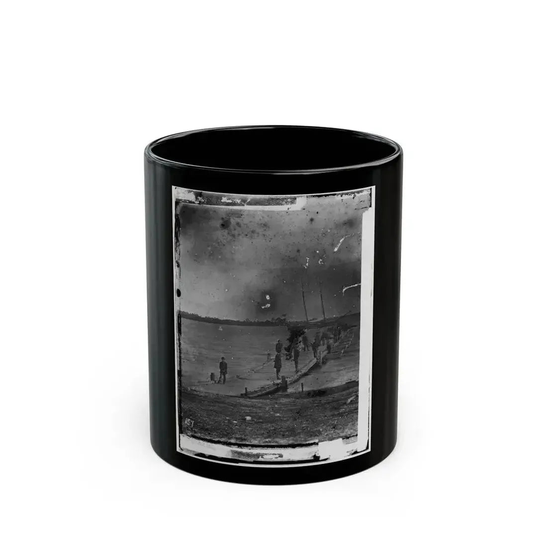 Beaufort, South Carolina. Erecting Pontoon Bridge Across Port Royal River (U.S. Civil War) Black Coffee Mug 11oz - Go Mug Yourself