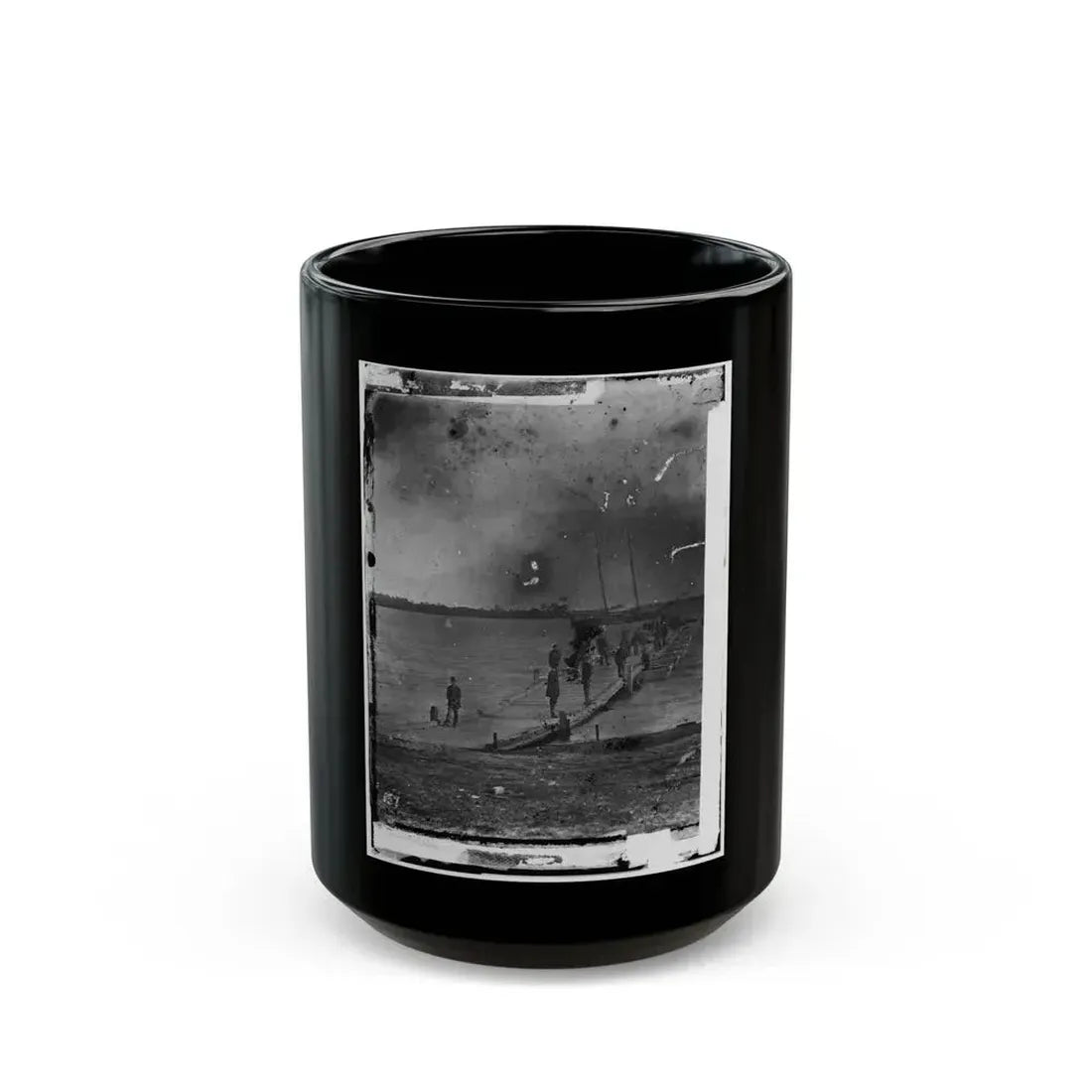 Beaufort, South Carolina. Erecting Pontoon Bridge Across Port Royal River (U.S. Civil War) Black Coffee Mug 15oz - Go Mug Yourself