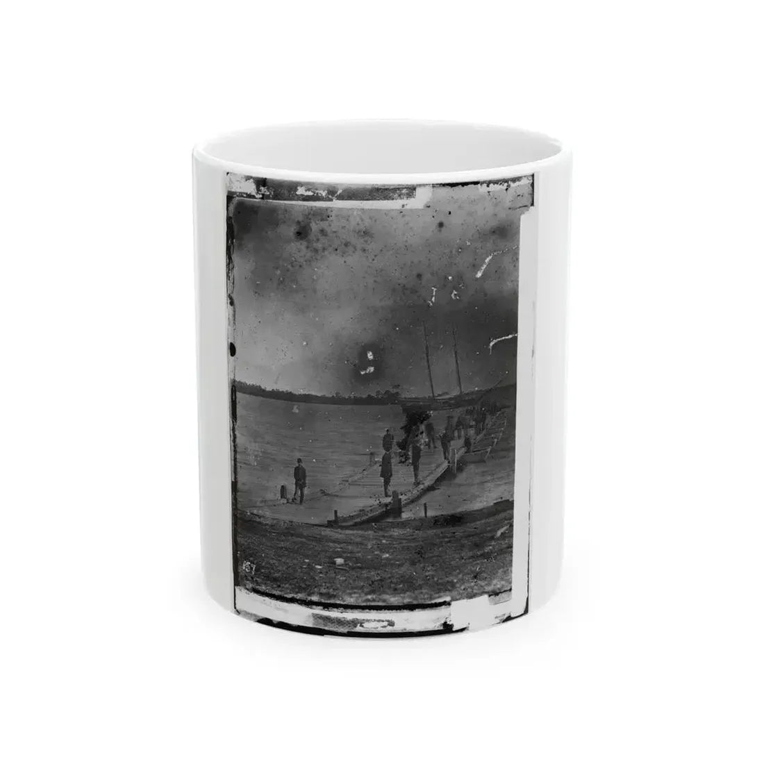 Beaufort, South Carolina. Erecting Pontoon Bridge Across Port Royal River (U.S. Civil War) White Coffee Mug 11oz - Go Mug Yourself