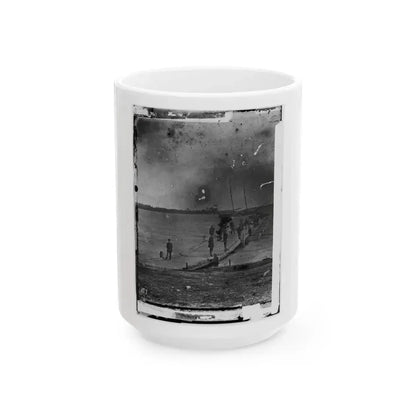 Beaufort, South Carolina. Erecting Pontoon Bridge Across Port Royal River (U.S. Civil War) White Coffee Mug 15oz - Go Mug Yourself