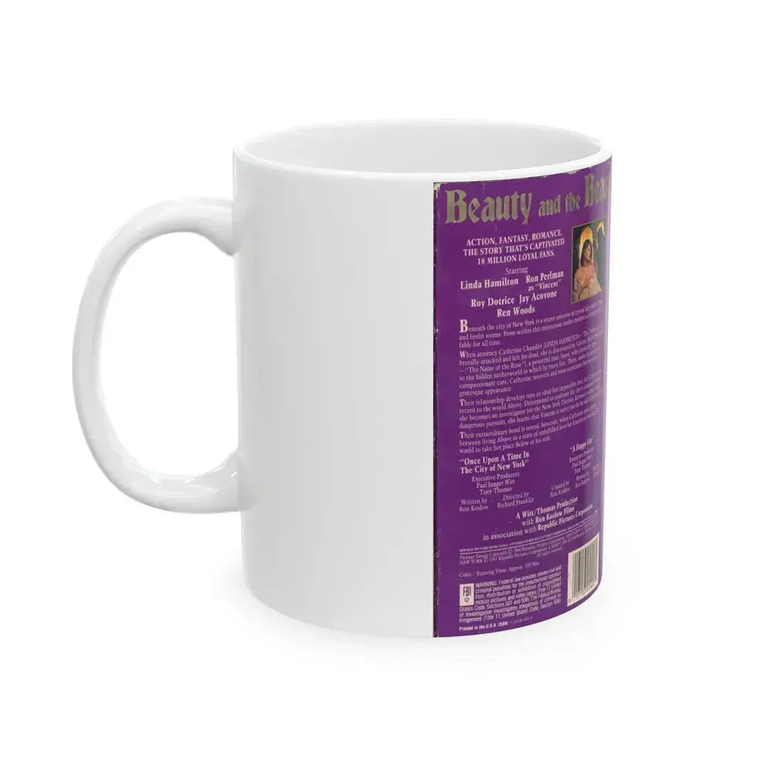 BEAUTY AND THE BEAST TV SHOW (VHS COVER) - White Coffee Mug - Go Mug Yourself