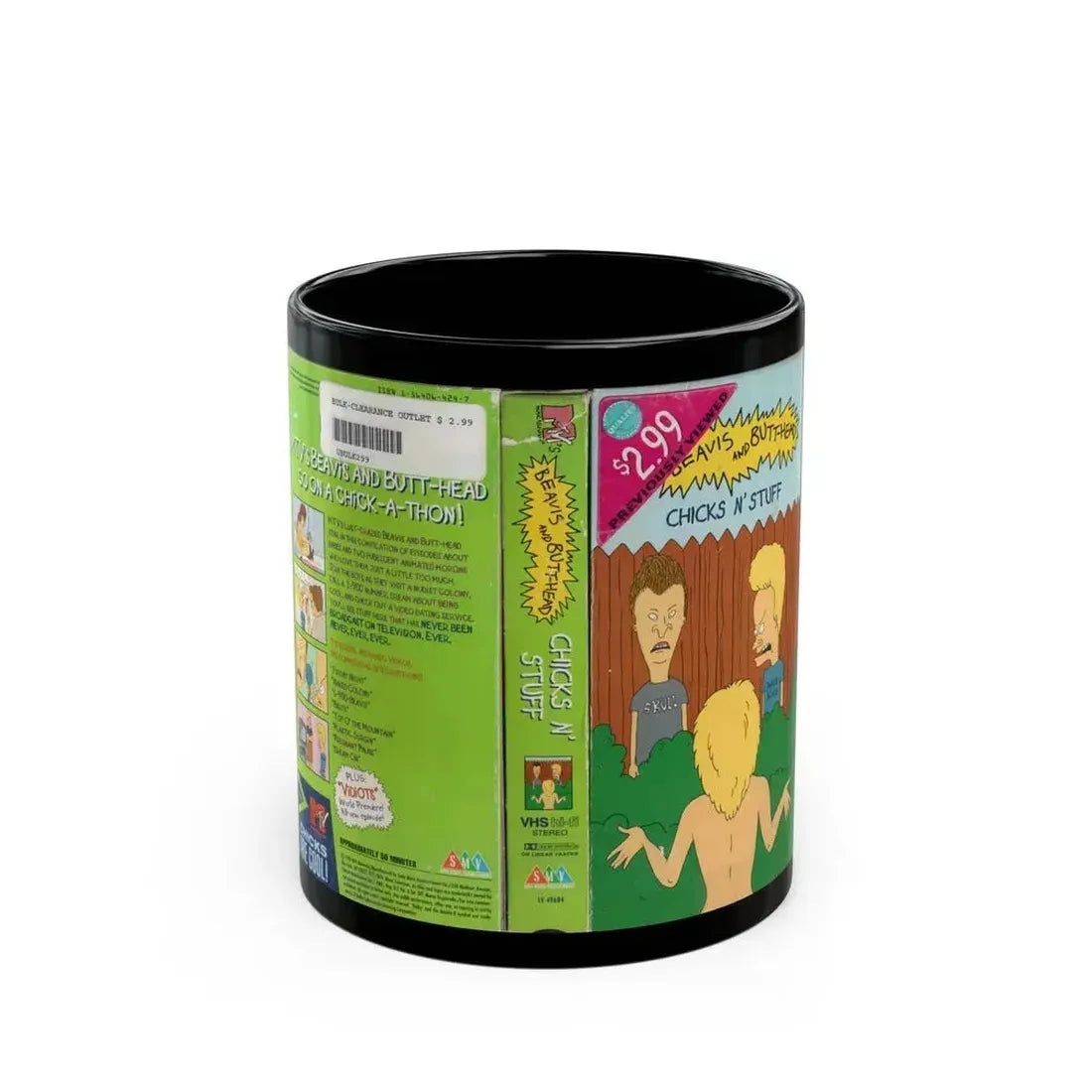 BEAVIS AND BUTTHEAD CHICKS N STUFF (VHS COVER) - Black Coffee Mug 11oz - Go Mug Yourself