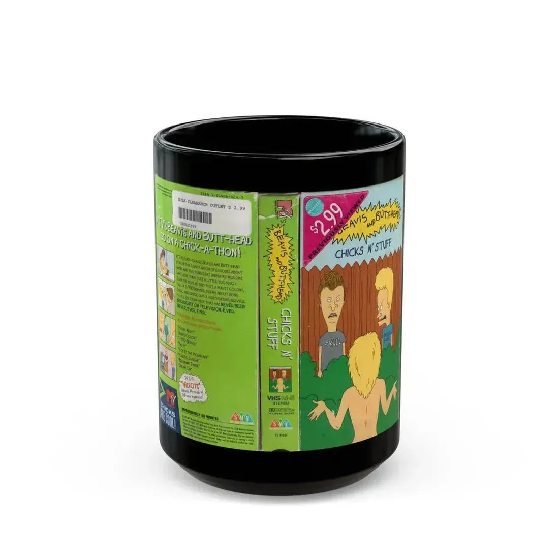 BEAVIS AND BUTTHEAD CHICKS N STUFF (VHS COVER) - Black Coffee Mug 15oz - Go Mug Yourself