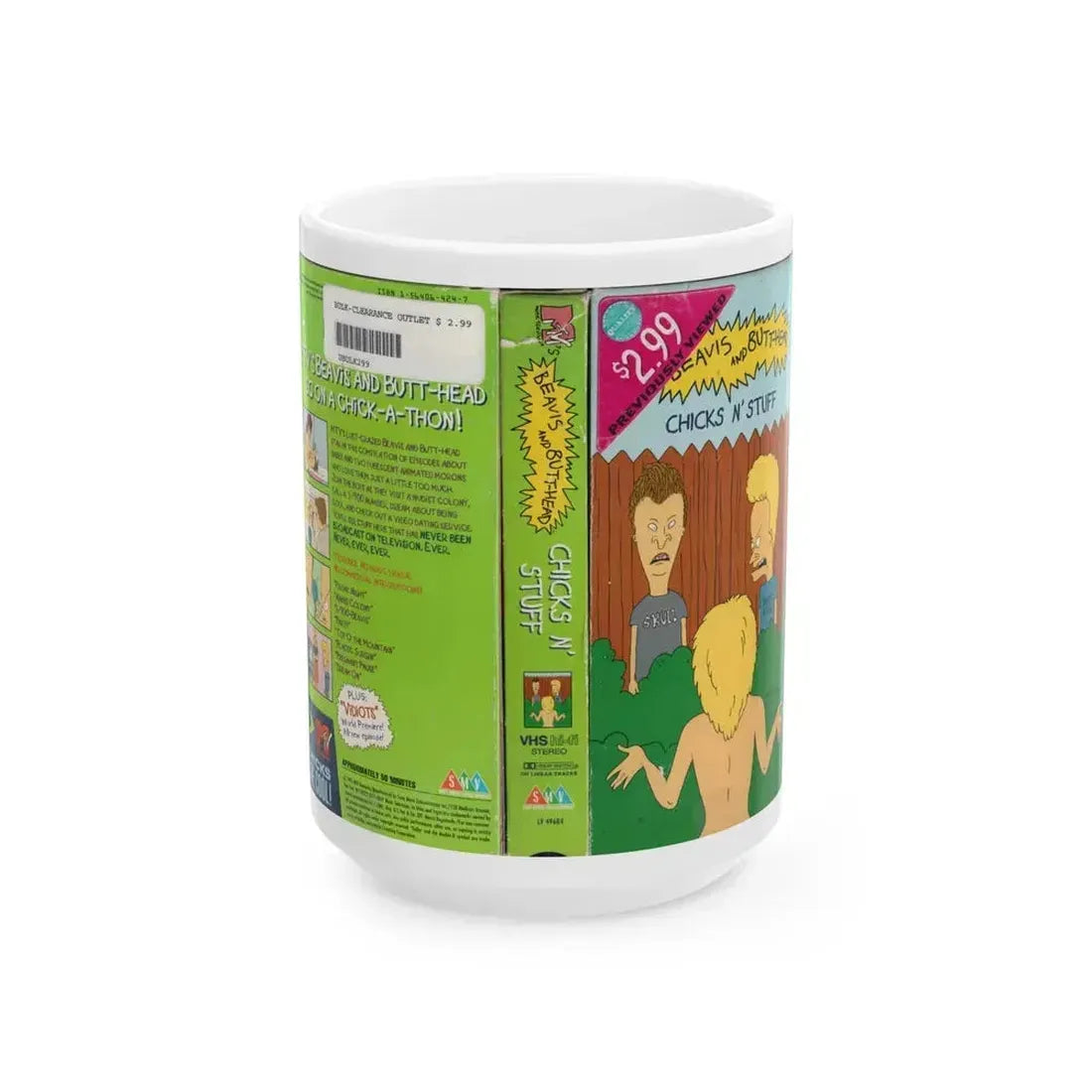 BEAVIS AND BUTTHEAD CHICKS N STUFF (VHS COVER) - White Coffee Mug 15oz - Go Mug Yourself