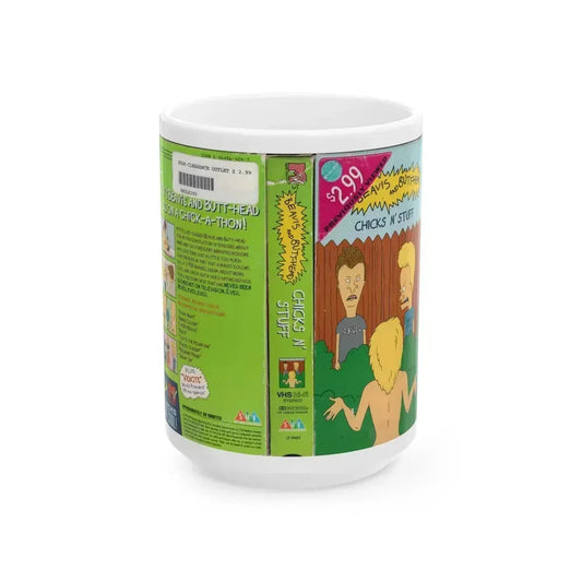 BEAVIS AND BUTTHEAD CHICKS N STUFF (VHS COVER) - White Coffee Mug 15oz - Go Mug Yourself