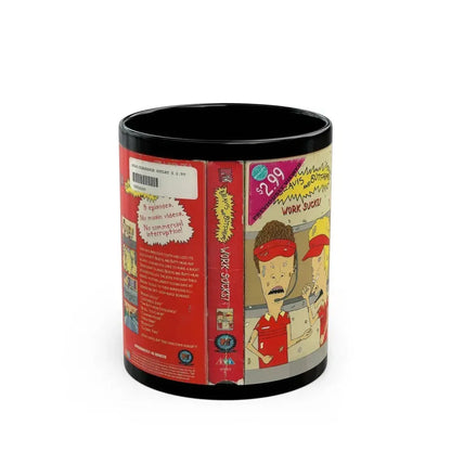 BEAVIS AND BUTTHEAD WORK SUCKS (VHS COVER) - Black Coffee Mug 11oz - Go Mug Yourself