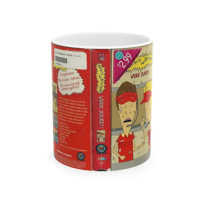 BEAVIS AND BUTTHEAD WORK SUCKS (VHS COVER) - White Coffee Mug 11oz - Go Mug Yourself