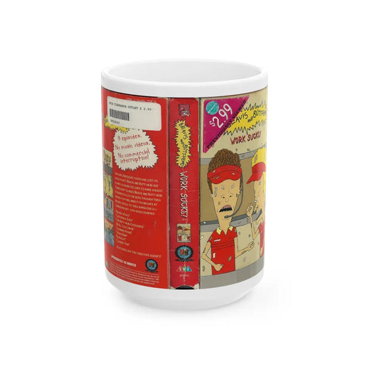 BEAVIS AND BUTTHEAD WORK SUCKS (VHS COVER) - White Coffee Mug-15oz-Go Mug Yourself