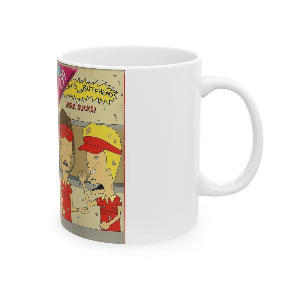 BEAVIS AND BUTTHEAD WORK SUCKS (VHS COVER) - White Coffee Mug-Go Mug Yourself