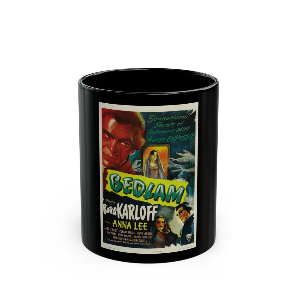 BEDLAM 1946 Movie Poster - Black Coffee Mug-11oz-Go Mug Yourself