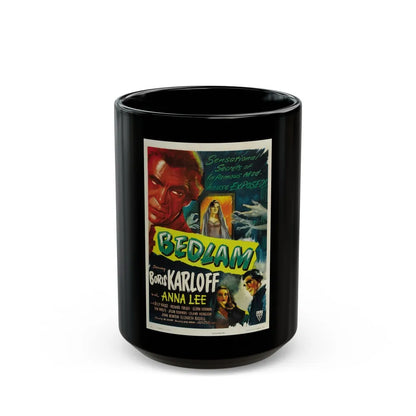 BEDLAM 1946 Movie Poster - Black Coffee Mug-15oz-Go Mug Yourself