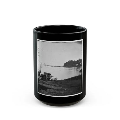 Belle Plain Landing, Virginia. Distance View Of Belle Plain Landing On The James River. (U.S. Mail Wagon 2nd Corps In Foreground) (U.S. Civil War) Black Coffee Mug 15oz - Go Mug Yourself