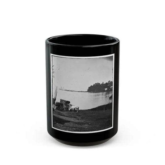 Belle Plain Landing, Virginia. Distance View Of Belle Plain Landing On The James River. (U.S. Mail Wagon 2nd Corps In Foreground) (U.S. Civil War) Black Coffee Mug 15oz - Go Mug Yourself
