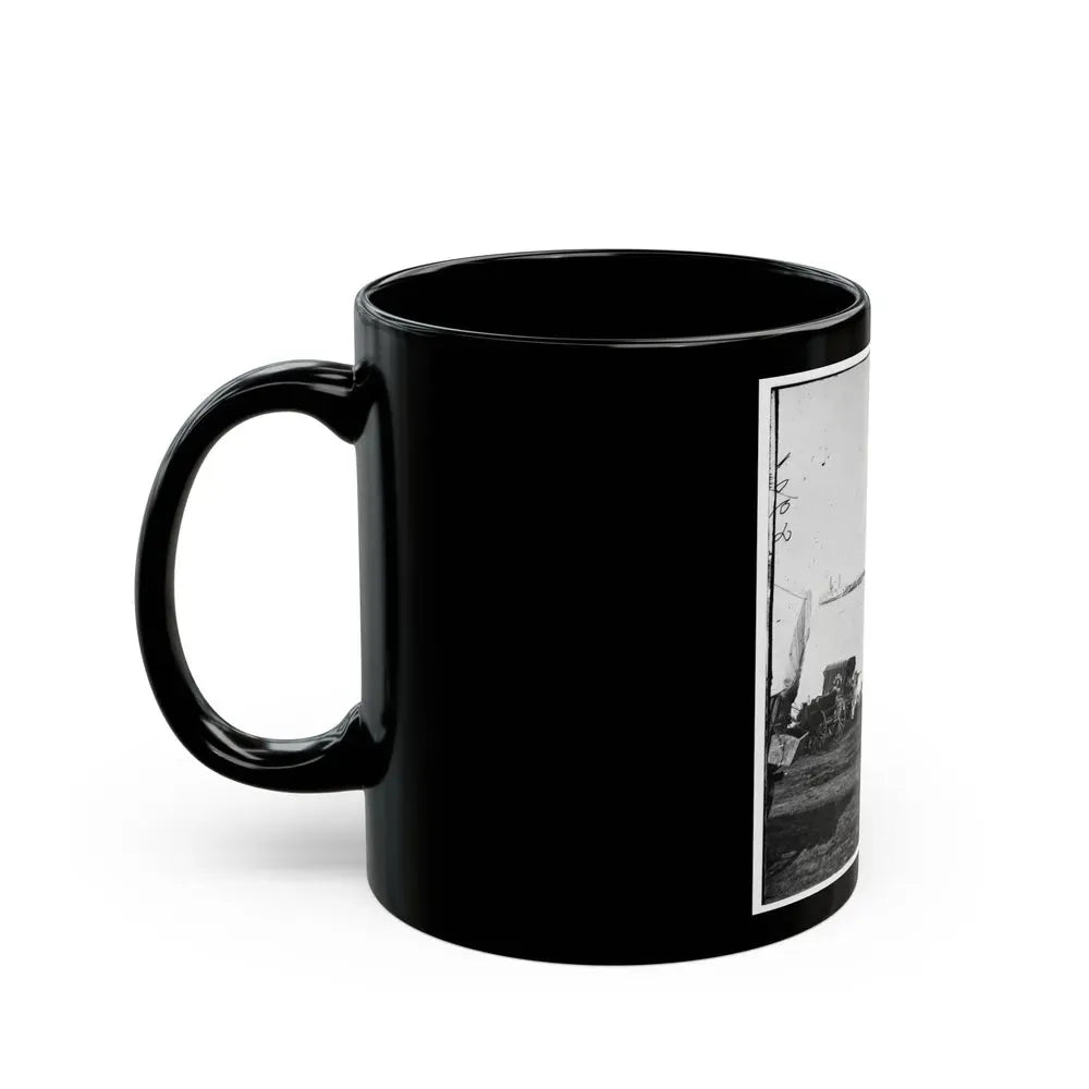 Belle Plain Landing, Virginia. Distance View Of Belle Plain Landing On The James River. (U.S. Mail Wagon 2nd Corps In Foreground) (U.S. Civil War) Black Coffee Mug - Go Mug Yourself