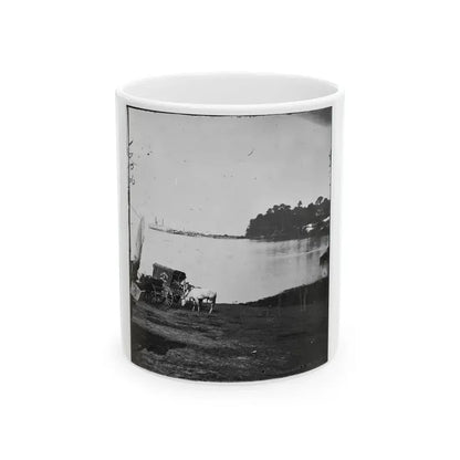 Belle Plain Landing, Virginia. Distance View Of Belle Plain Landing On The James River. (U.S. Mail Wagon 2nd Corps In Foreground) (U.S. Civil War) White Coffee Mug 11oz - Go Mug Yourself