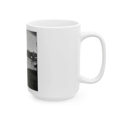 Belle Plain Landing, Virginia. Distance View Of Belle Plain Landing On The James River. (U.S. Mail Wagon 2nd Corps In Foreground) (U.S. Civil War) White Coffee Mug - Go Mug Yourself
