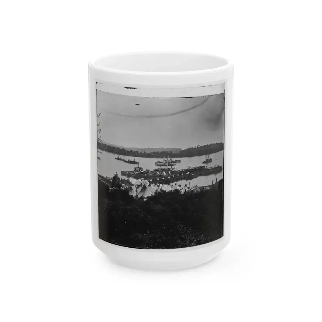 Belle Plain Landing, Virginia. View Of Camp And Transports. (Lower Landing). Photo Taken Near Bull Bluff -2 (U.S. Civil War) White Coffee Mug 15oz - Go Mug Yourself