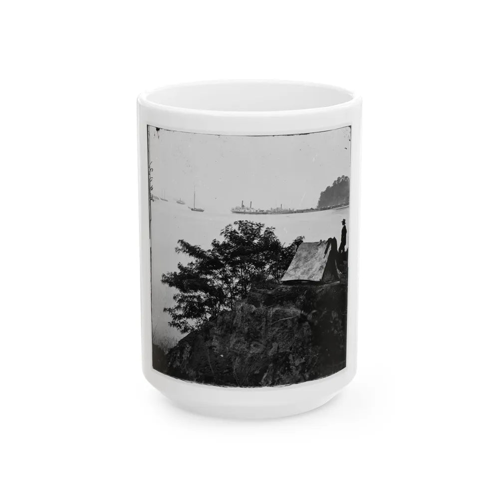 Belle Plain Landing, Virginia. Distance View Of Belle Plain Landing On The James River (U.S. Civil War) White Coffee Mug-15oz-Go Mug Yourself