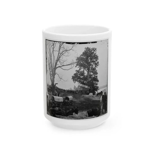Belle Plain, Va. Wagons Of The Sanitary Commission And A Crowd At The Landing (U.S. Civil War) White Coffee Mug 15oz - Go Mug Yourself