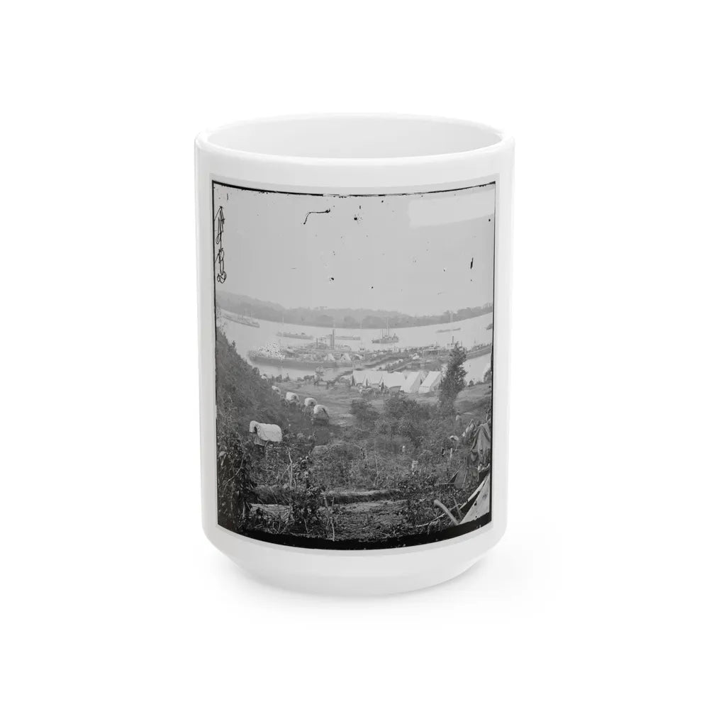 Belle Plain, Va. Army Wagons And Transports At The Lower Landing (U.S. Civil War) White Coffee Mug-15oz-Go Mug Yourself