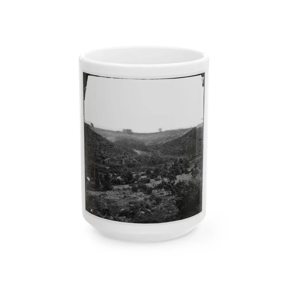 Belle Plain, Virginia. Encampment Of 7,000 Confederates In The Punch Bowl (U.S. Civil War) White Coffee Mug-15oz-Go Mug Yourself