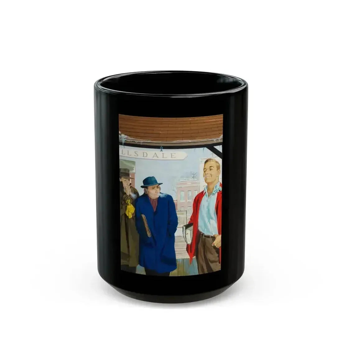 Below Zero, American Weekly cover illustration, January 17, 1954 - Black Coffee Mug 15oz - Go Mug Yourself