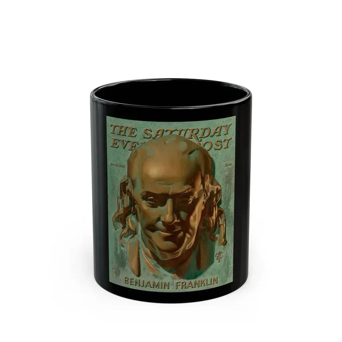 Benjamin Franklin, The Saturday Evening Post unpublished cover, circa 1943 - Black Coffee Mug 11oz - Go Mug Yourself