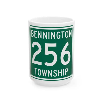 Bennington Township Route 256 Morrow County Ohio (Ohio) (Road Sign) White Coffee Mug 15oz - Go Mug Yourself