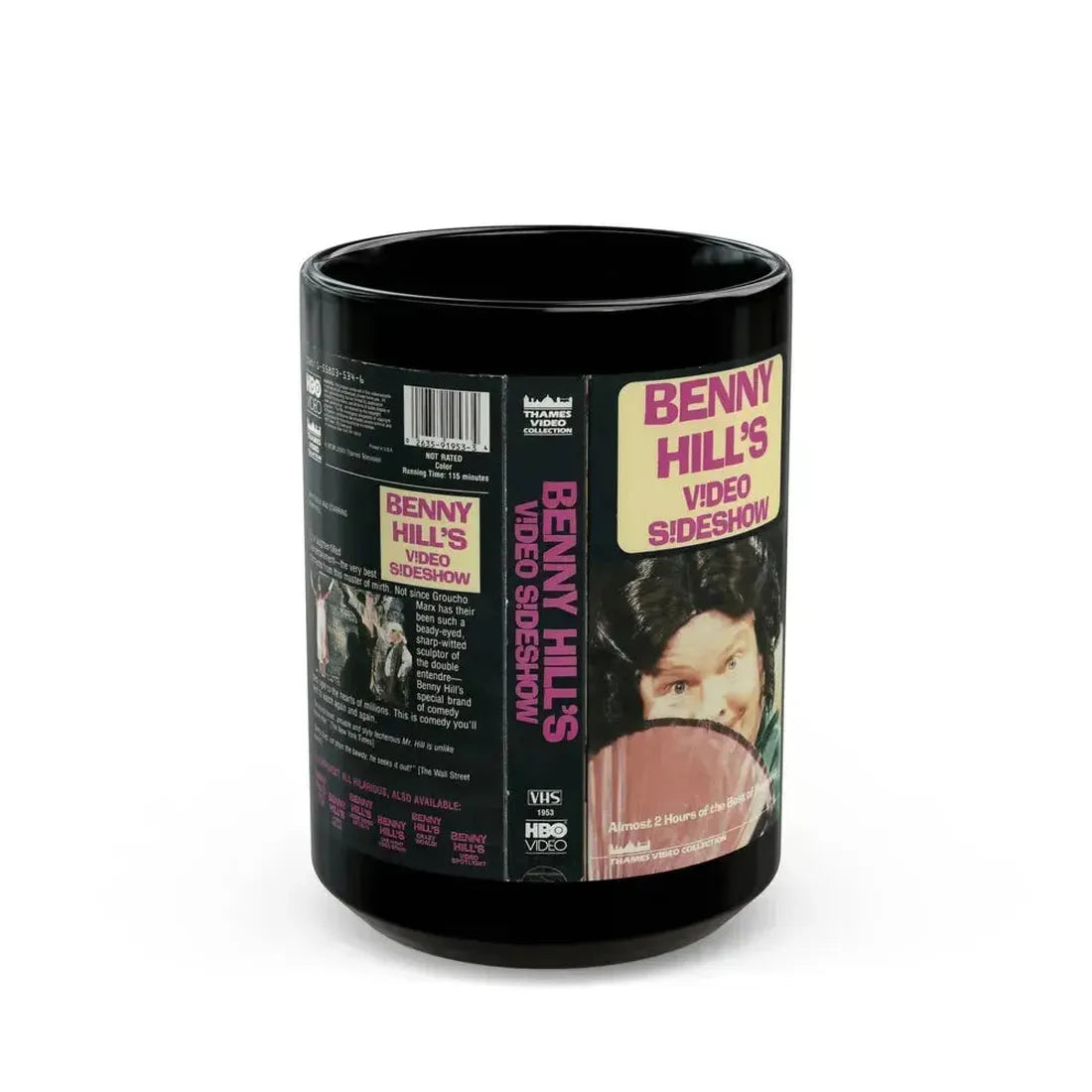 BENNY HILLS VIDEO SIDESHOW (VHS COVER) - Black Coffee Mug 15oz - Go Mug Yourself