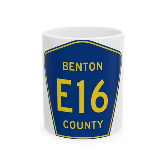Benton County Route E16 IA (Iowa) (Road Sign) White Coffee Mug 11oz - Go Mug Yourself