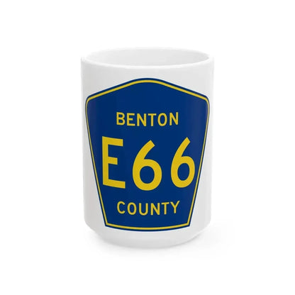 Benton County Route E66 IA (Iowa) (Road Sign) White Coffee Mug 15oz - Go Mug Yourself