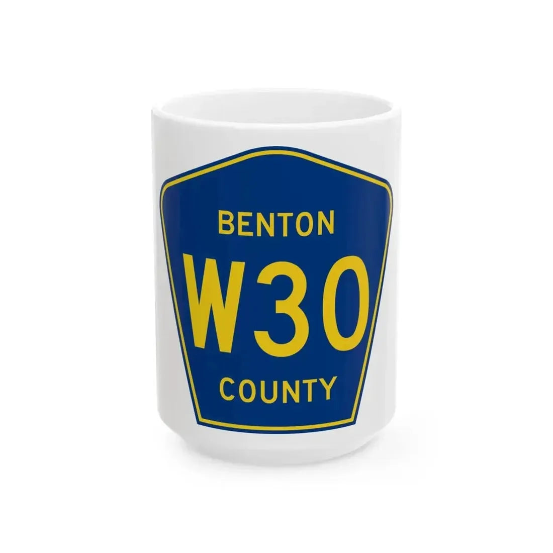 Benton County Route W30 IA (Iowa) (Road Sign) White Coffee Mug 15oz - Go Mug Yourself