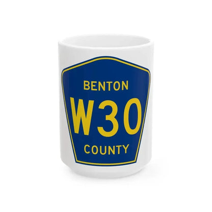 Benton County Route W30 IA (Iowa) (Road Sign) White Coffee Mug 15oz - Go Mug Yourself