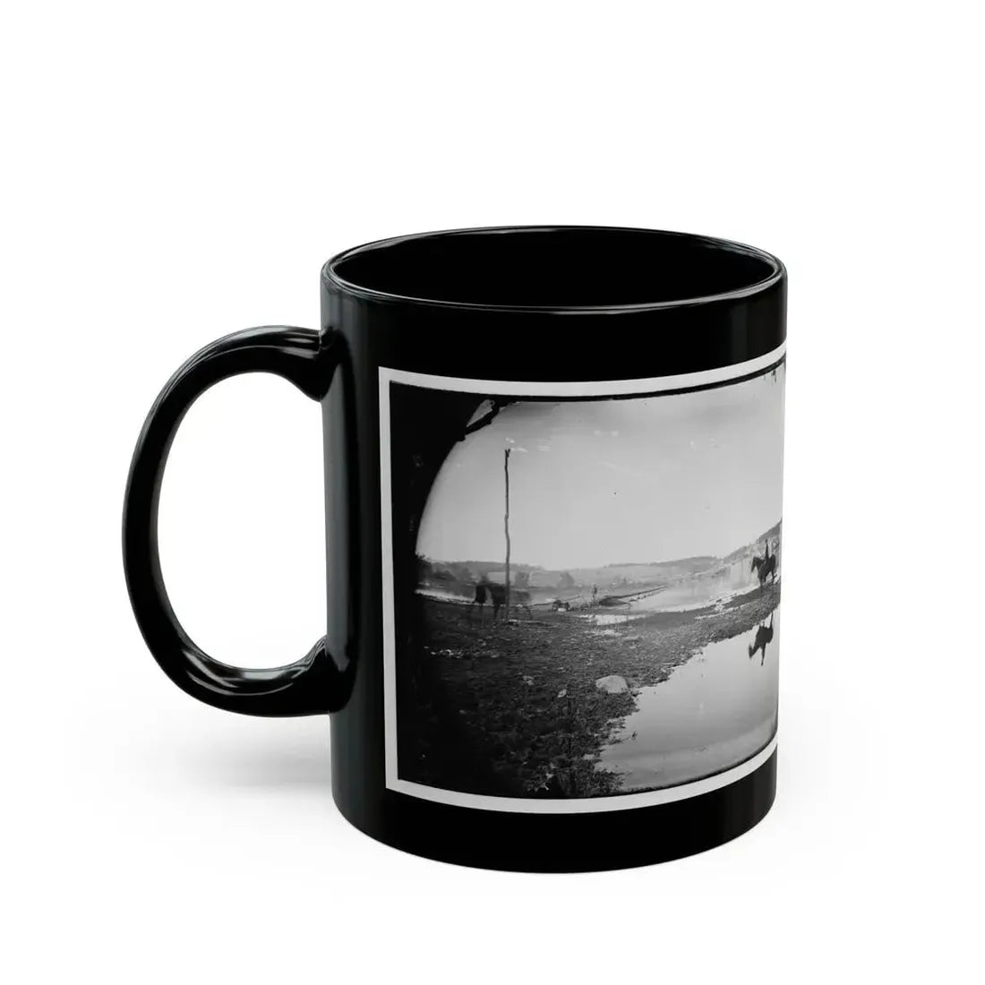 Berlin (Now Brunswick), Md. Pontoon Bridge And Ruins Of The Stone Bridge Across The Potomac (Destroyed In 1861) (U.S. Civil War) Black Coffee Mug - Go Mug Yourself