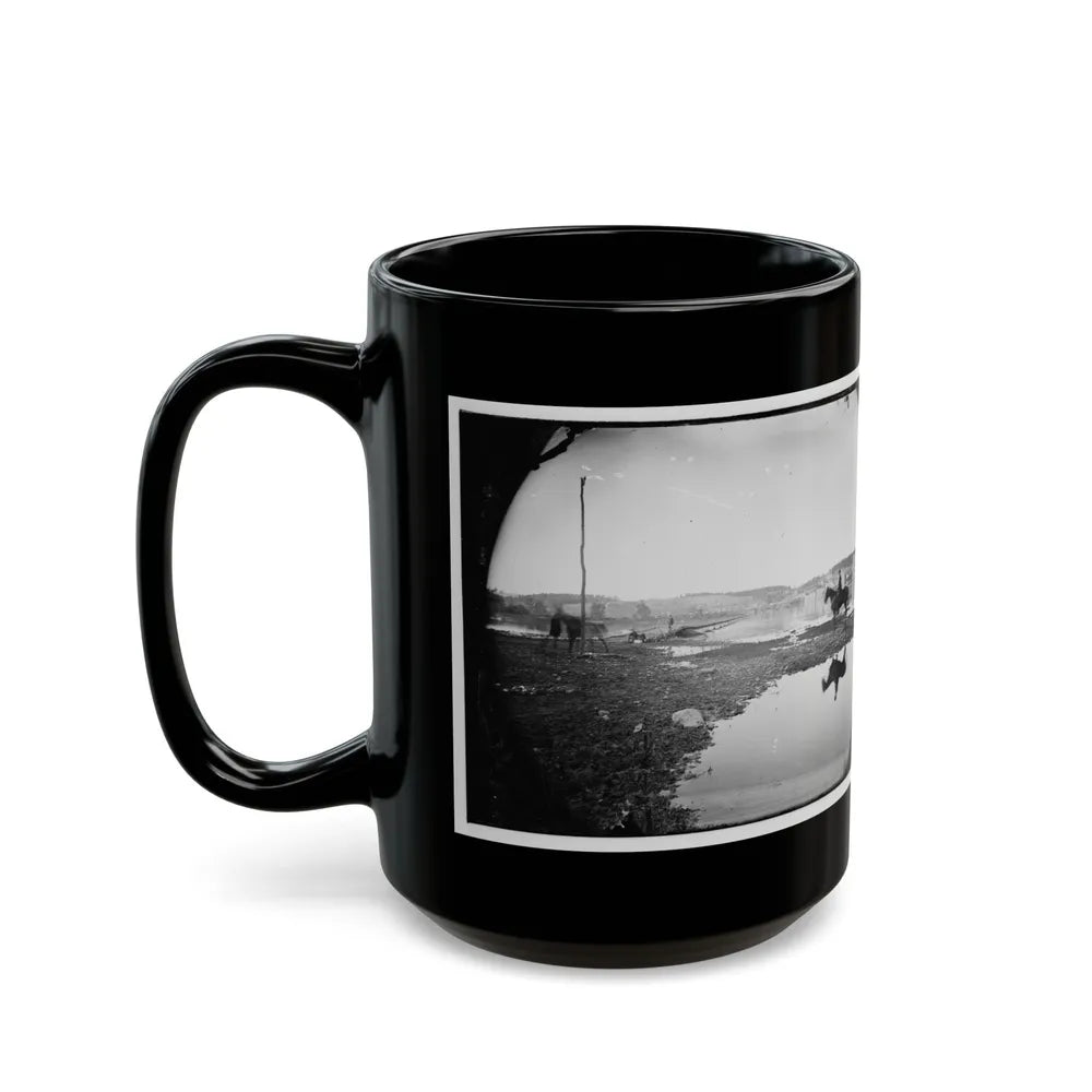 Berlin (Now Brunswick), Md. Pontoon Bridge And Ruins Of The Stone Bridge Across The Potomac (Destroyed In 1861) (U.S. Civil War) Black Coffee Mug-Go Mug Yourself