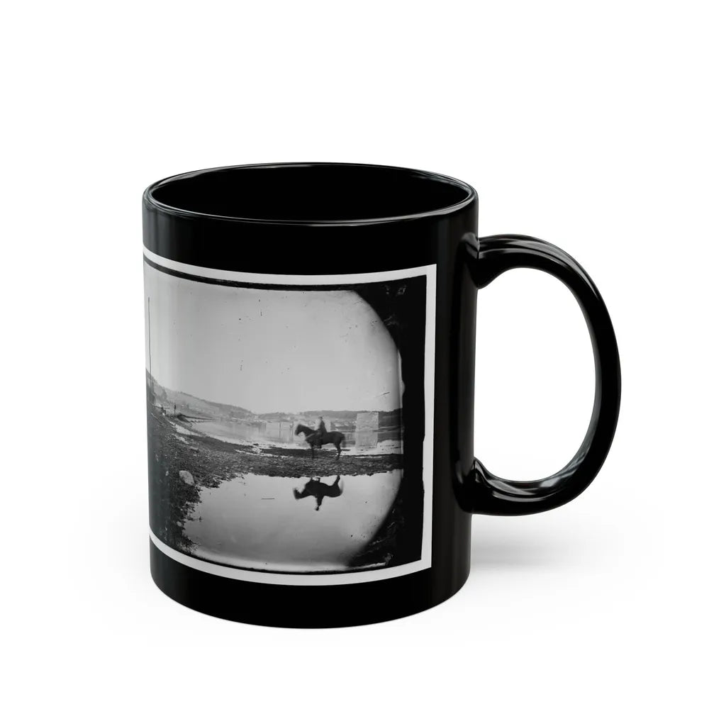 Berlin (Now Brunswick), Md. Pontoon Bridge And Ruins Of The Stone Bridge Across The Potomac (Destroyed In 1861) (U.S. Civil War) Black Coffee Mug-Go Mug Yourself