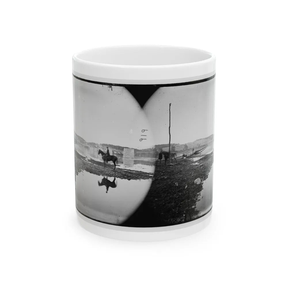 Berlin (Now Brunswick), Md. Pontoon Bridge And Ruins Of The Stone Bridge Across The Potomac (Destroyed In 1861) (U.S. Civil War) White Coffee Mug-11oz-Go Mug Yourself