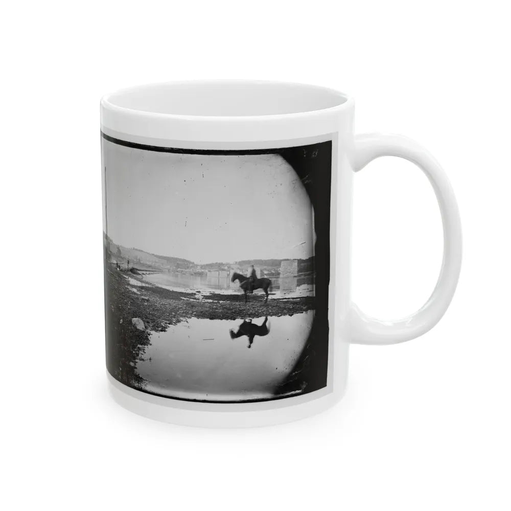 Berlin (Now Brunswick), Md. Pontoon Bridge And Ruins Of The Stone Bridge Across The Potomac (Destroyed In 1861) (U.S. Civil War) White Coffee Mug-Go Mug Yourself