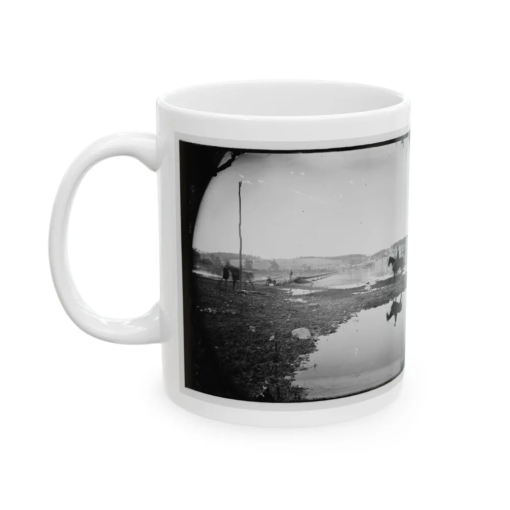 Berlin (Now Brunswick), Md. Pontoon Bridge And Ruins Of The Stone Bridge Across The Potomac (Destroyed In 1861) (U.S. Civil War) White Coffee Mug-Go Mug Yourself